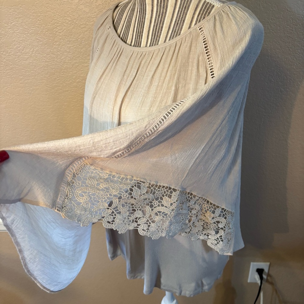 Sale! I.N. Studio Tunic Top L Light Beige Cream layered Tank Lace Eyelets Blouse - Picture 9 of 14